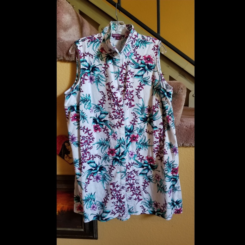Tropical Sleeveless Button Down Tunic